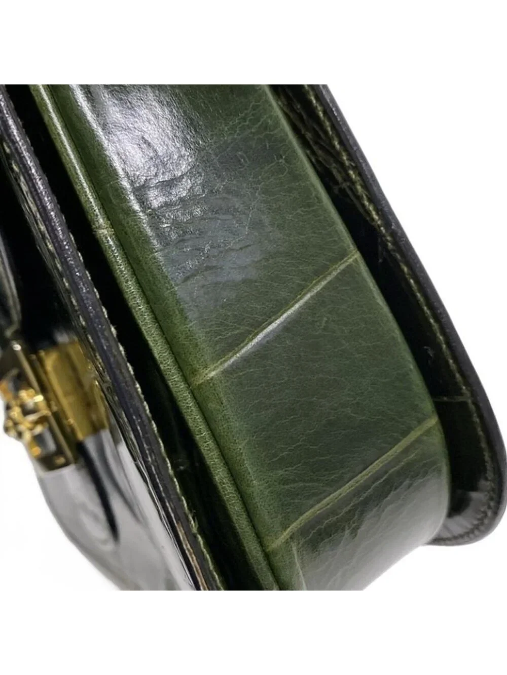 ★SOLD★ Celine Shoulder Bag Dark Green Embossed Leather - Picture 14 of 15